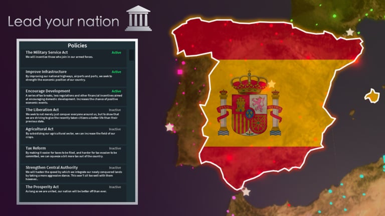 Rise of Nations Roblox world map with player-controlled nations